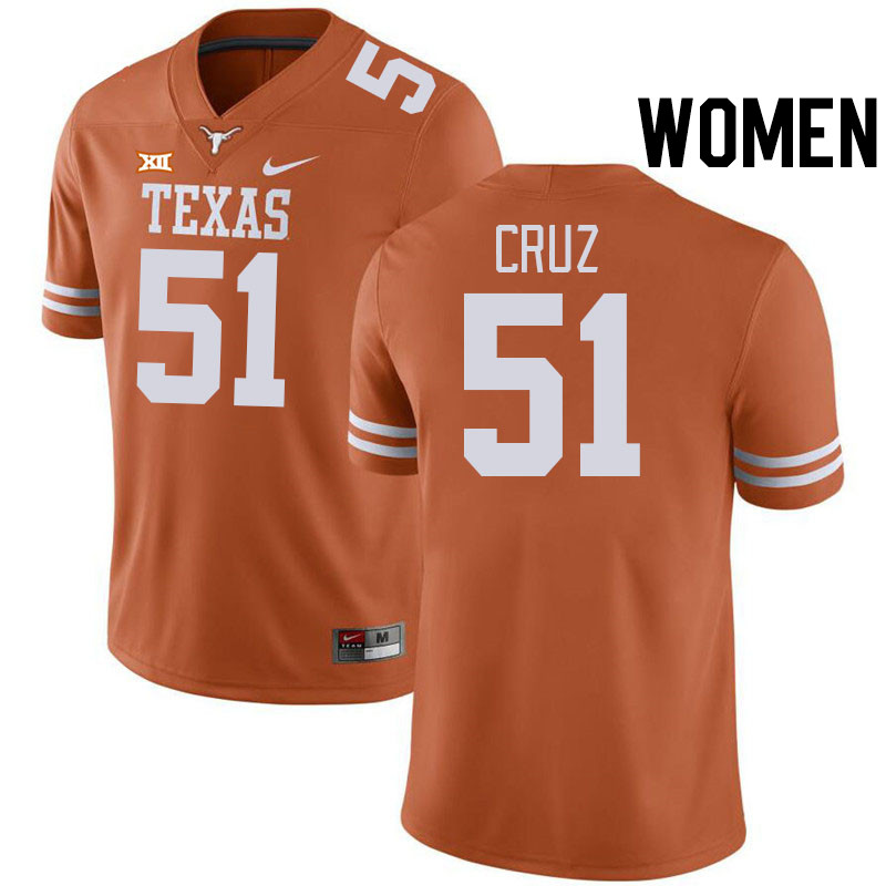 Women #51 Daniel Cruz Texas Longhorns College Football Jerseys Stitched-Orange